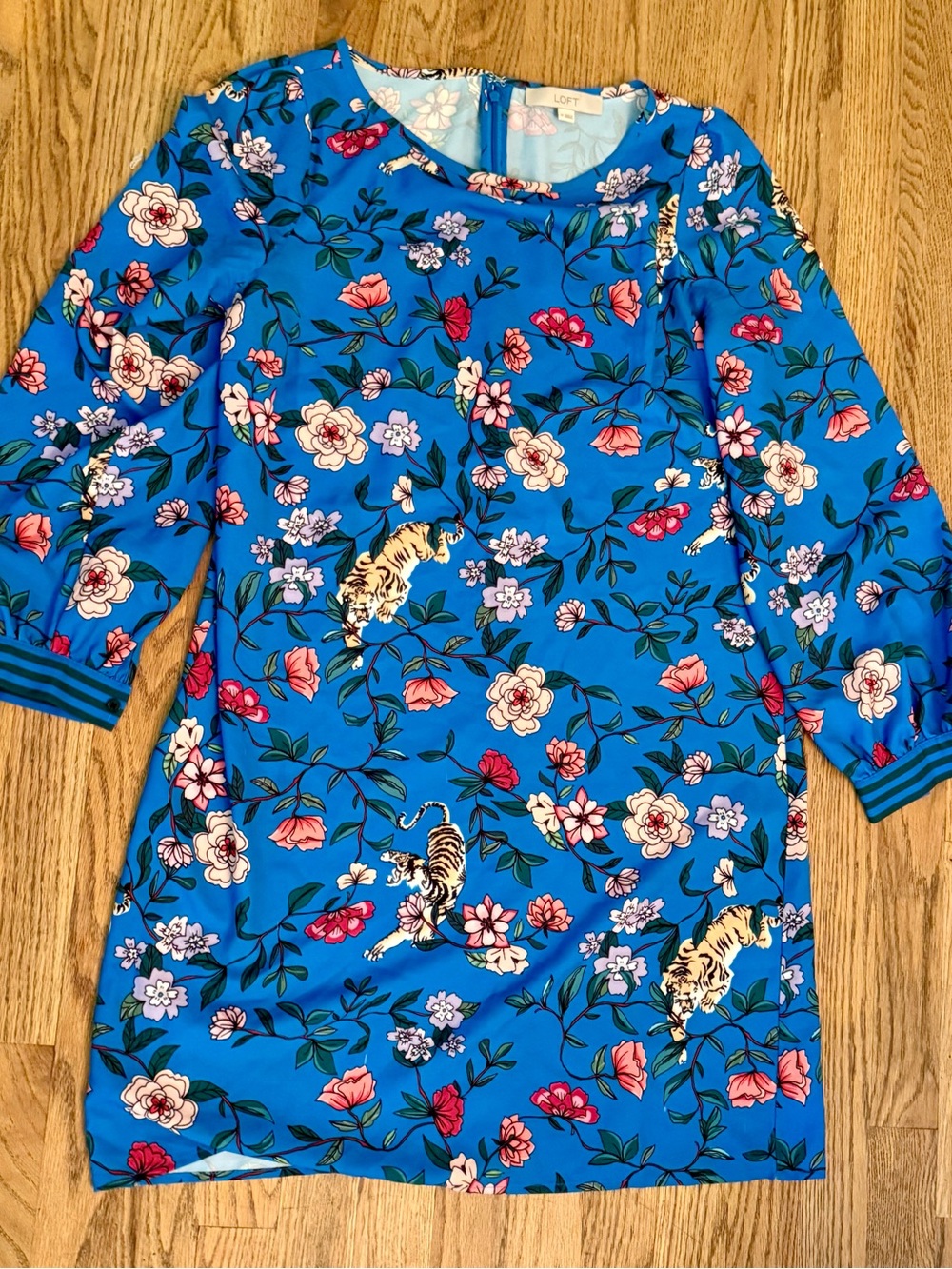 LOFT Blue Floral Tiger Print Shift Dress – Size Medium